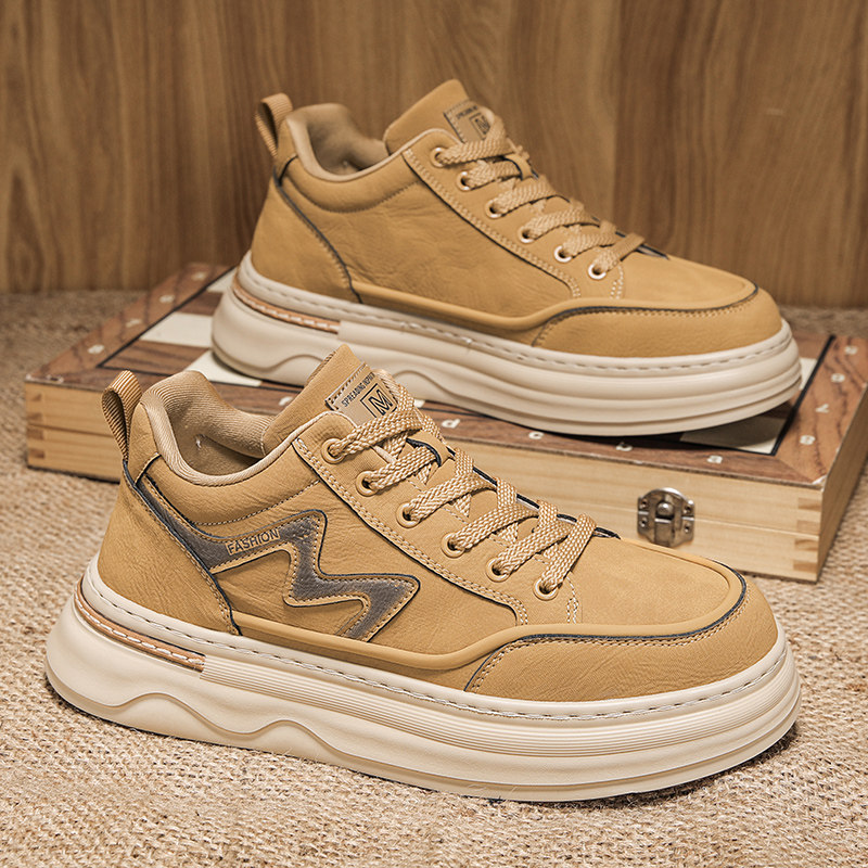 男鞋2025中帮秋季高级感厚底板鞋男款软底轻便内增高休闲时尚鞋子