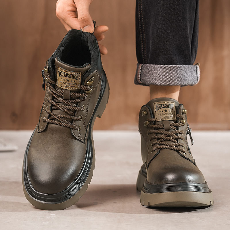 秋冬高帮厚底美式工装马丁靴男