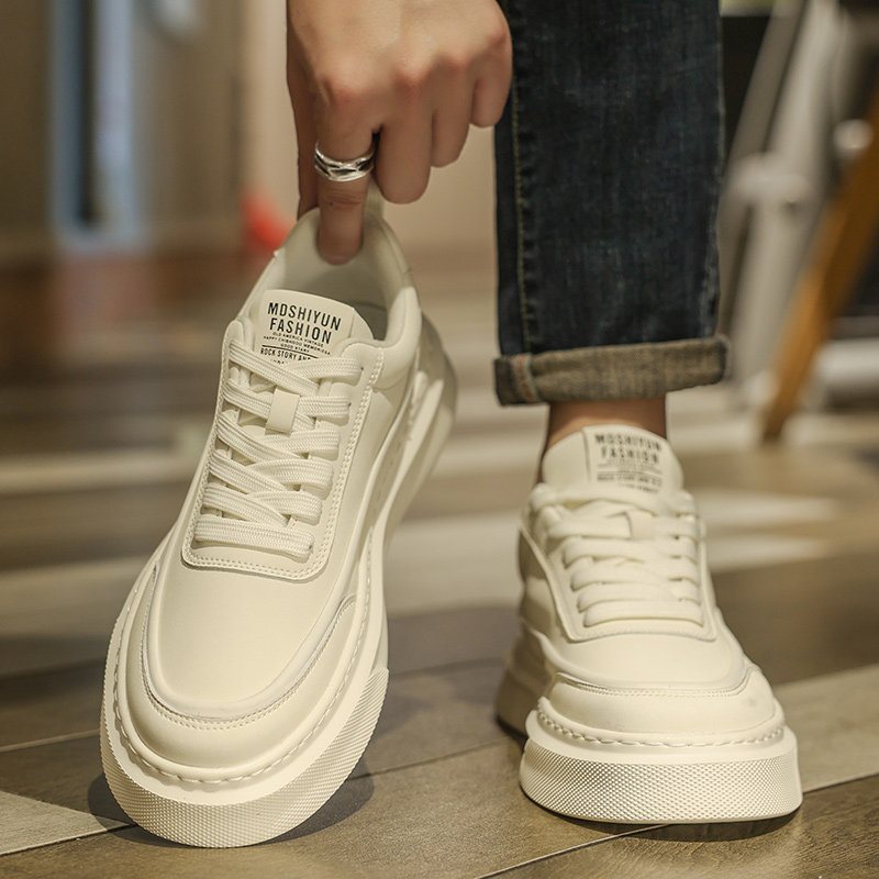 欧洲站男鞋春季休闲厚底年轻人皮鞋运动鞋高级感潮牌真皮小白板鞋