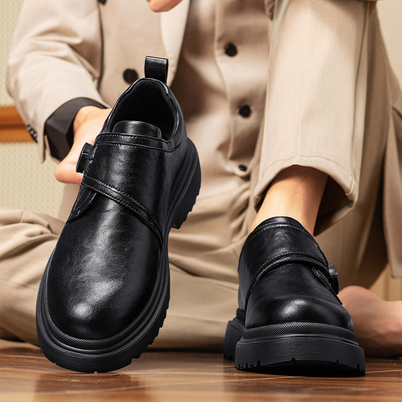 皮鞋男款英伦风真皮商务正装德比鞋百搭一脚蹬男士休闲低帮马丁靴