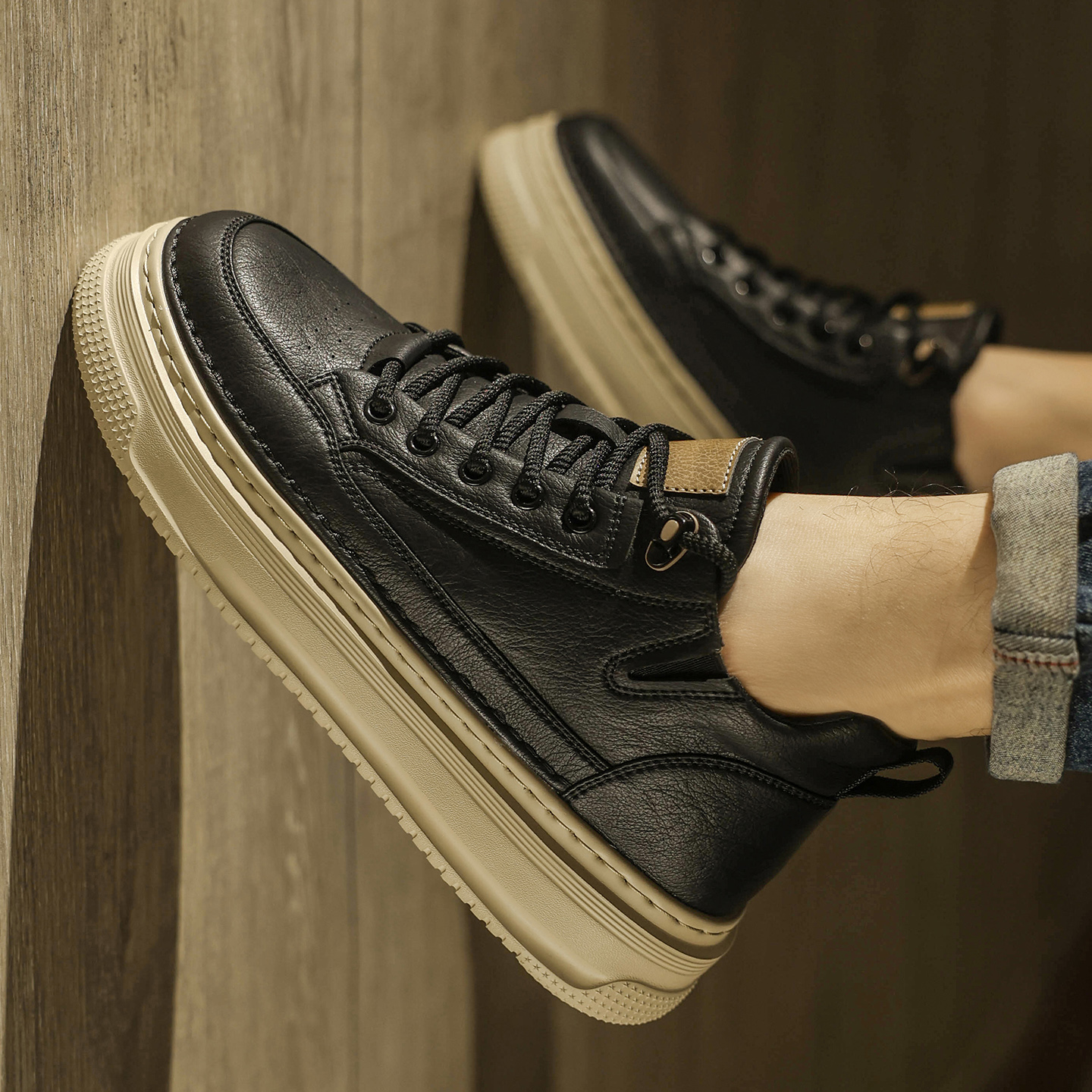 德比男鞋2025新款黑色软底板鞋