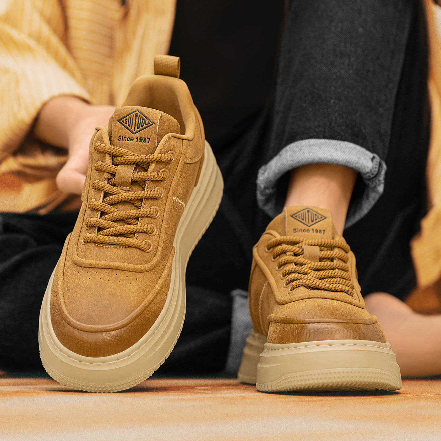 秋冬复古工装厚底潮牌男板鞋