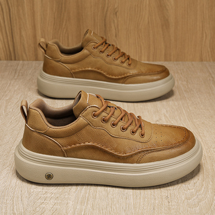 男鞋2025新款秋冬潮牌复古高级感休闲板鞋男士厚底皮面运动潮鞋子