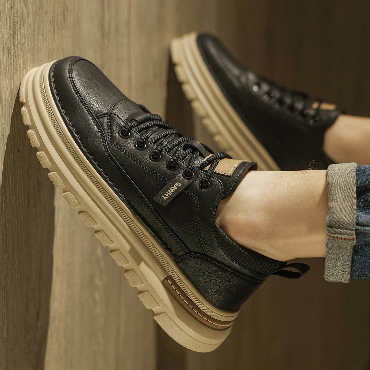 德比男鞋秋冬年轻人商务休闲运动软底公务鞋真皮大头舒适上班皮鞋