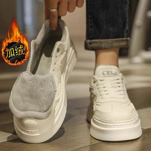 男士雪地靴男鞋2025新款加绒保暖棉鞋男款冬季厚底增高小白板鞋潮