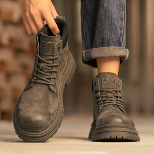 真皮马丁靴男款2025新款秋冬季英伦风复古中帮短靴男士高帮工装靴