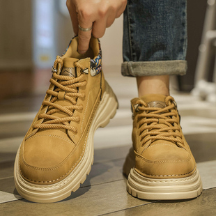 秋冬男鞋美式英伦高帮马丁靴男款软底加绒工装鞋子冬季中帮男靴潮