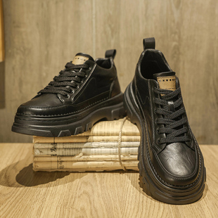 秋冬黑色马丁靴男款软底轻便英伦皮鞋男士休闲增高工装靴子高级感