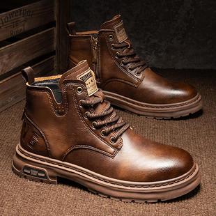 惠州马丁靴男英伦风春秋复古真皮男士高帮皮鞋冬季加绒中帮工装靴