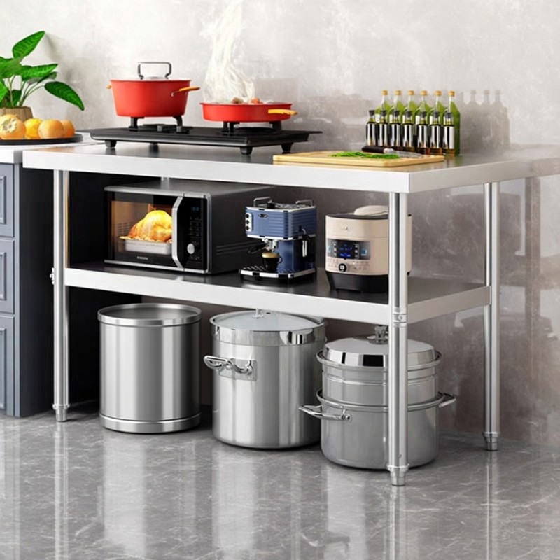 可定制304加厚不锈钢工作台灶台置物架双层操作台厨房切菜台面桌