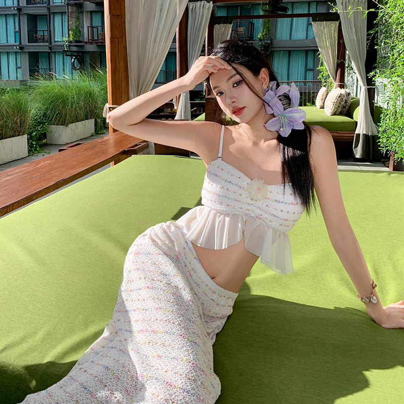 泰国度假泳衣小清新少女感显瘦分体三件套泡温泉海边比基尼95177