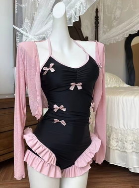 韩系减龄少女感连体泳衣两件套蝴蝶结甜美温泉沙滩度假泳装2569