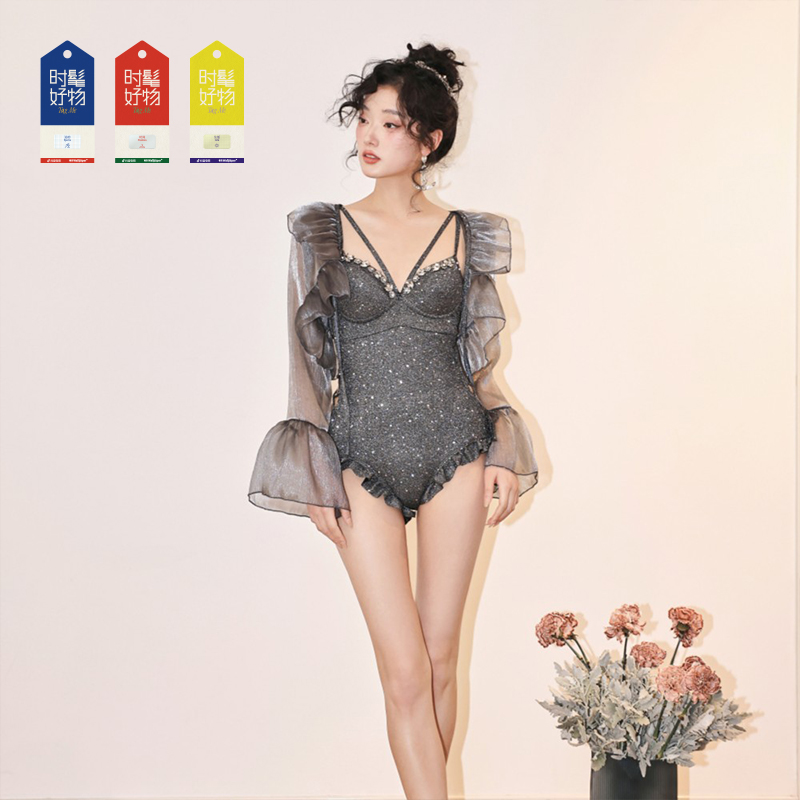 【星河】韩国ins时尚性感长袖连体三角游泳衣温泉泳装