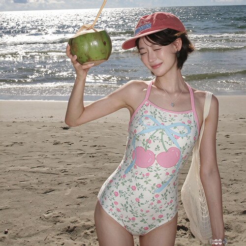 2026新款甜美少女风连体泳衣运动游泳健身水乐园海边学生泳装8014