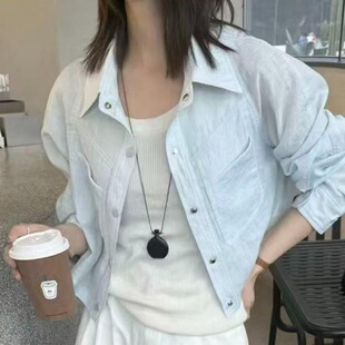 法式短款防晒衬衫女夏天新款设计感搭配吊带罩衫减龄宽松薄款外套