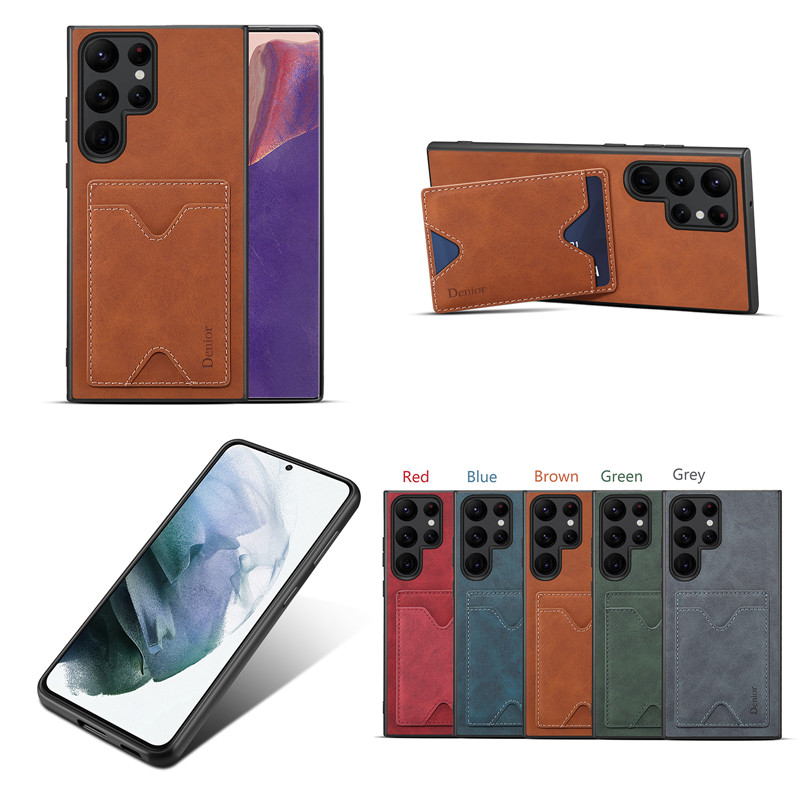 放卡包适用于三星S23Ultra手机壳自带支架S24全包软壳创意插卡Galaxy S23+保护套S23FE皮革外壳男女