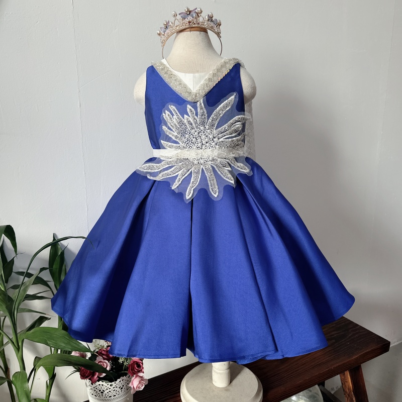 2026跨境爆款新款女童蓬蓬纱裙韩版中大儿童蓝色礼服公主连衣裙子