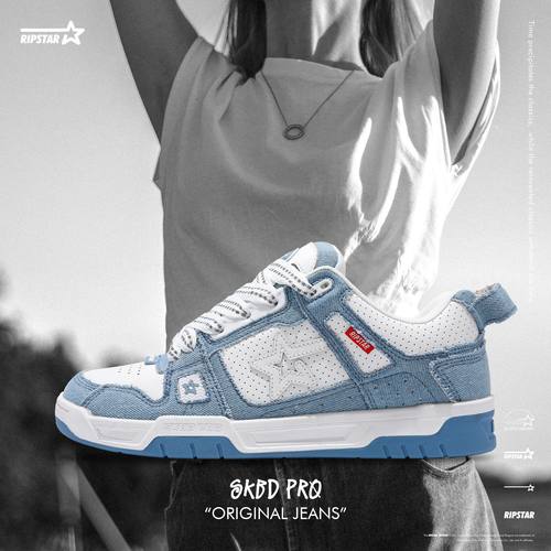 RIPSTAR复古蓝白牛仔配色板鞋