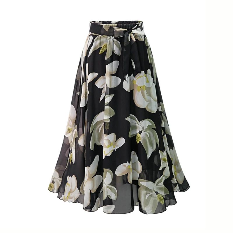 Plus Size Print Floral Skirt Women 2023 Summer Loose Elastic-封面