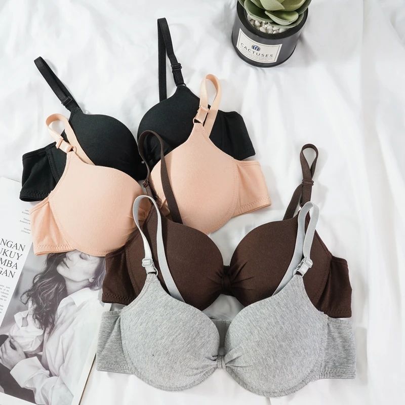 Cotton Gathered Bra for Women Sexy Deep V Brassiere Push Up