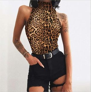 Leopard Summer Sleeveless Skinny Bodysuit Turtleneck Fashion