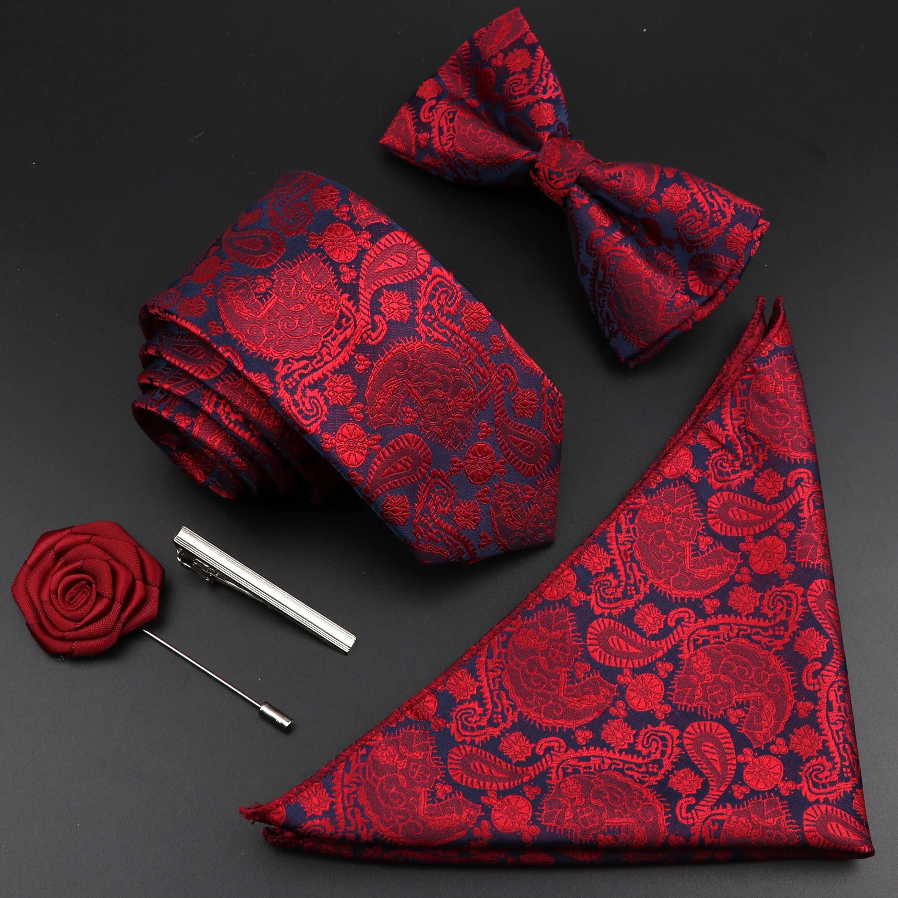 New Solid Color Silk Men Tie Set Polyester Jacquard Woven Ne