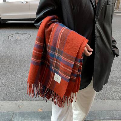 Retro Scarf Cashmere Plaid Women's Scarf Winter Warm Shawl W