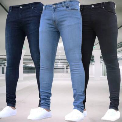 Man Pants Retro Washing Zipper Sretch Jeans Casual Slim Fit