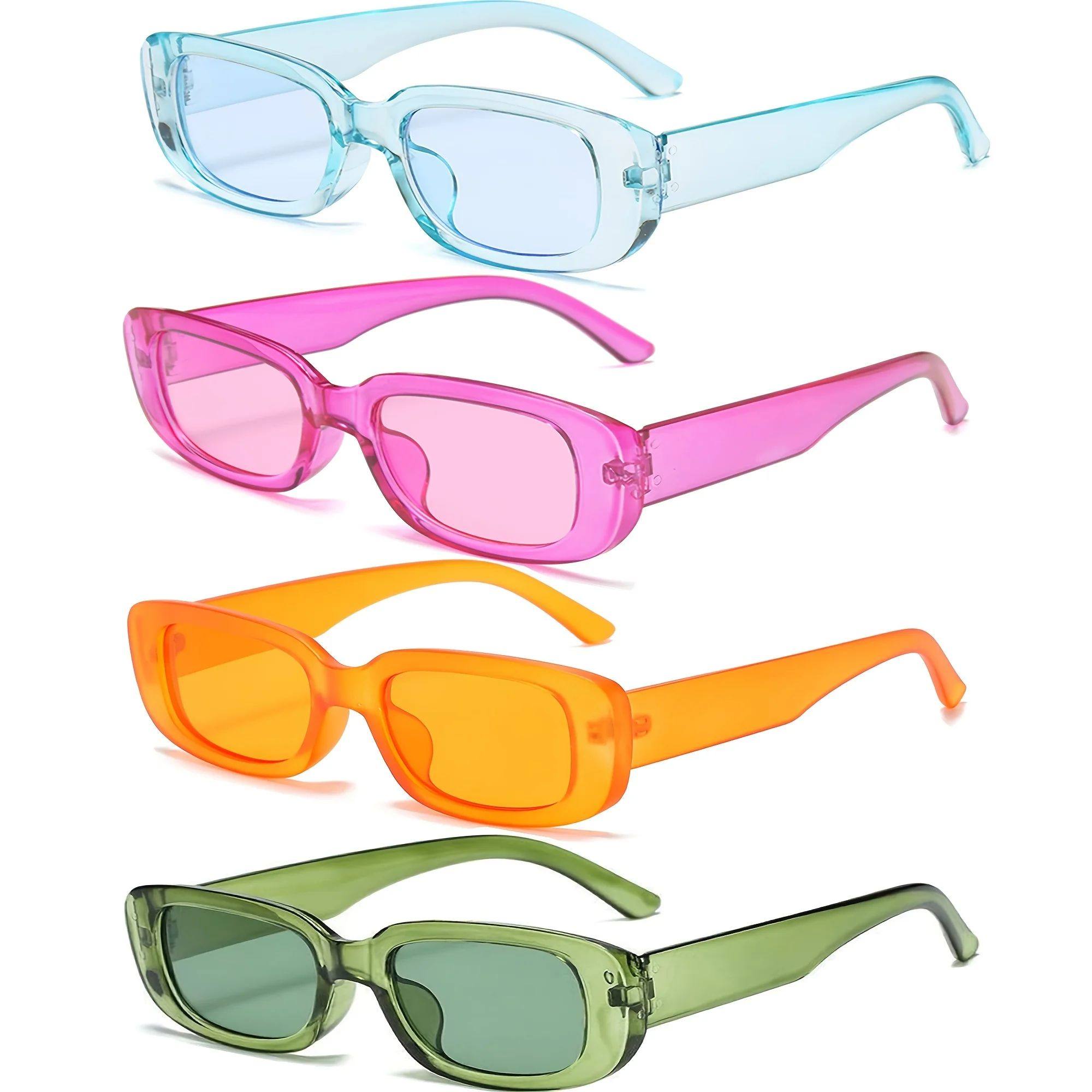 4pcs/set rectangle frame sunglasses for women men candy colo