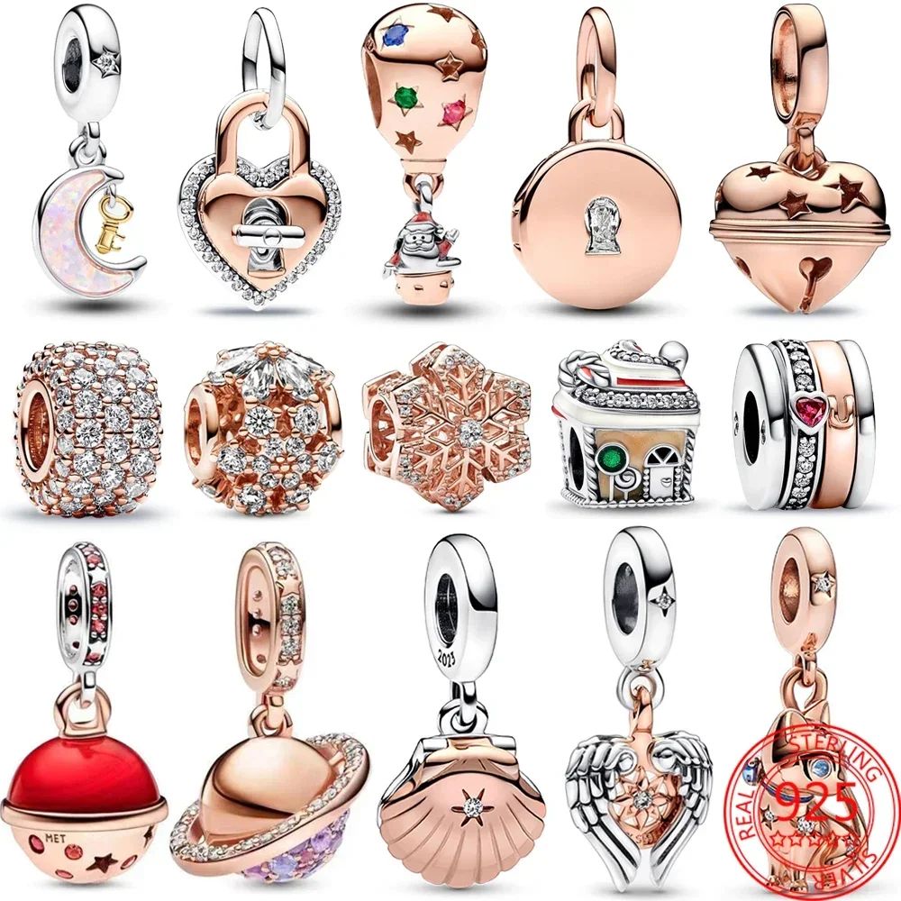 Classic 925 Sterling Silver Sparkling Rose Gold Ocean Heart