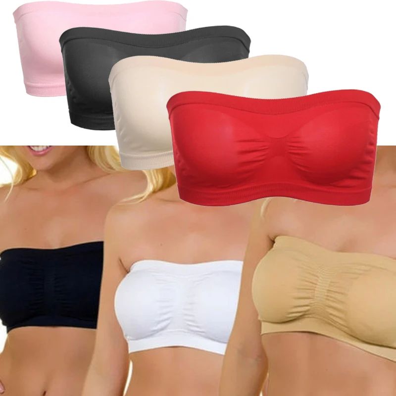 Women Seamless Invisible Bra Tube Top Underwear Lady Crop To