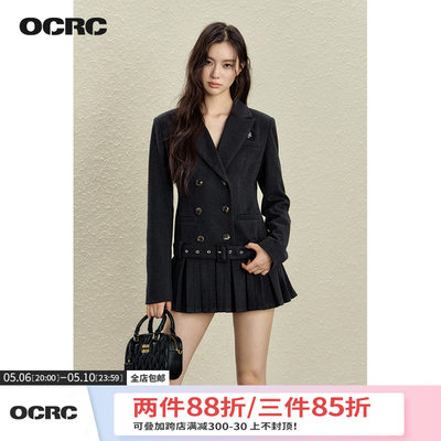 OCRC Official 高级感微型收腰西装连衣裙女秋冬学院风格子百褶裙