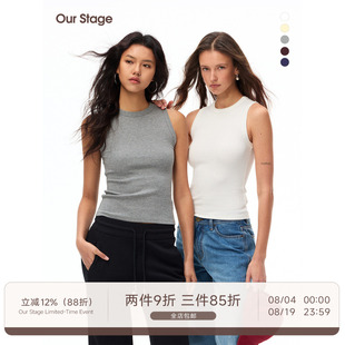 Our Stage 经典正肩弹力修身显瘦无袖圆领纯色背心上衣女夏
