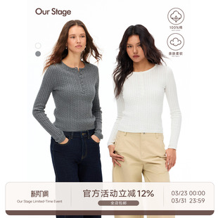 针织衫 Our 显瘦亨利领上衣女春秋扭花长袖 吸湿排汗修身 Stage