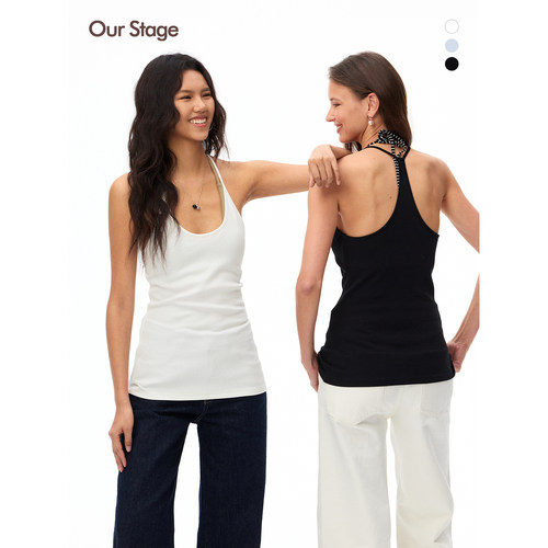 Our Stage 高弹抗皱圆领工字背修身及胯纯色U领吊带背心女夏季