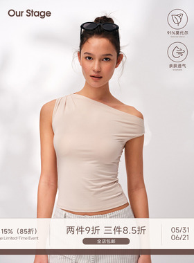 Our Stage 91%莫代尔柔滑亲肤斜肩多穿修身贴身显身材夏季短袖T恤