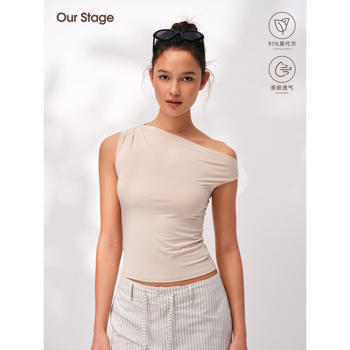 Our Stage 91%莫代尔柔滑亲肤斜肩多穿修身贴身显身材夏季短袖T恤