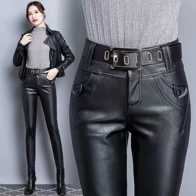 皮裤女2025新款秋冬女外穿PU皮加绒加厚弹力高腰紧身铅笔裤长裤