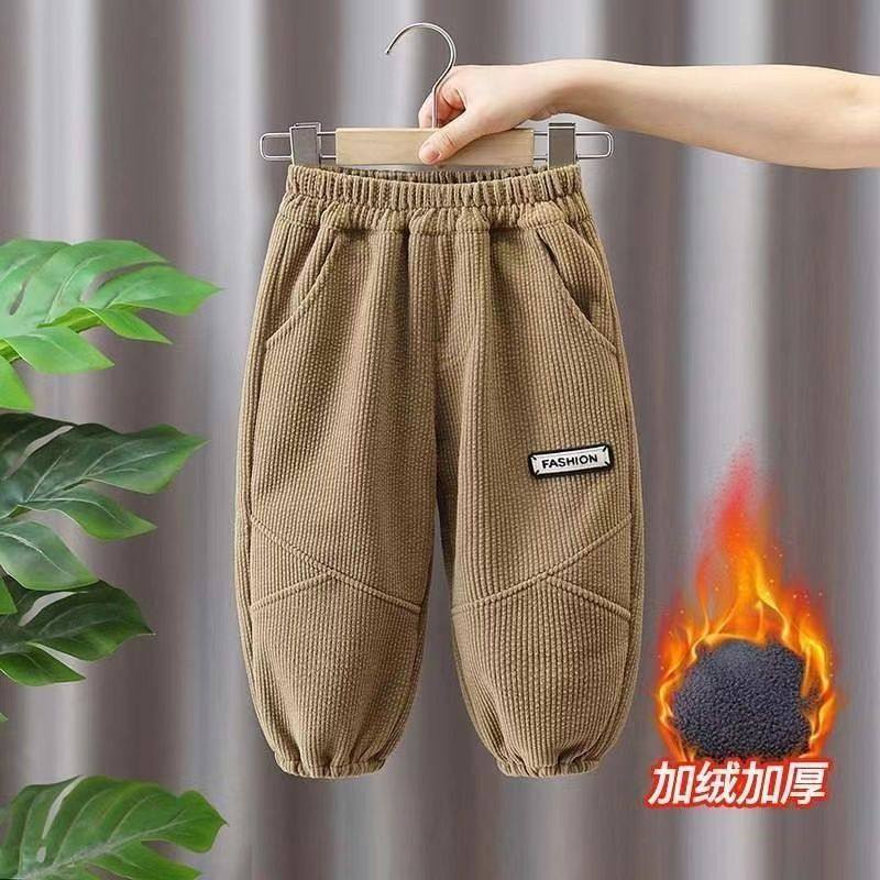 男童加绒裤子灯芯绒裤冬装儿童保暖一体绒长裤休闲裤2025新款洋气