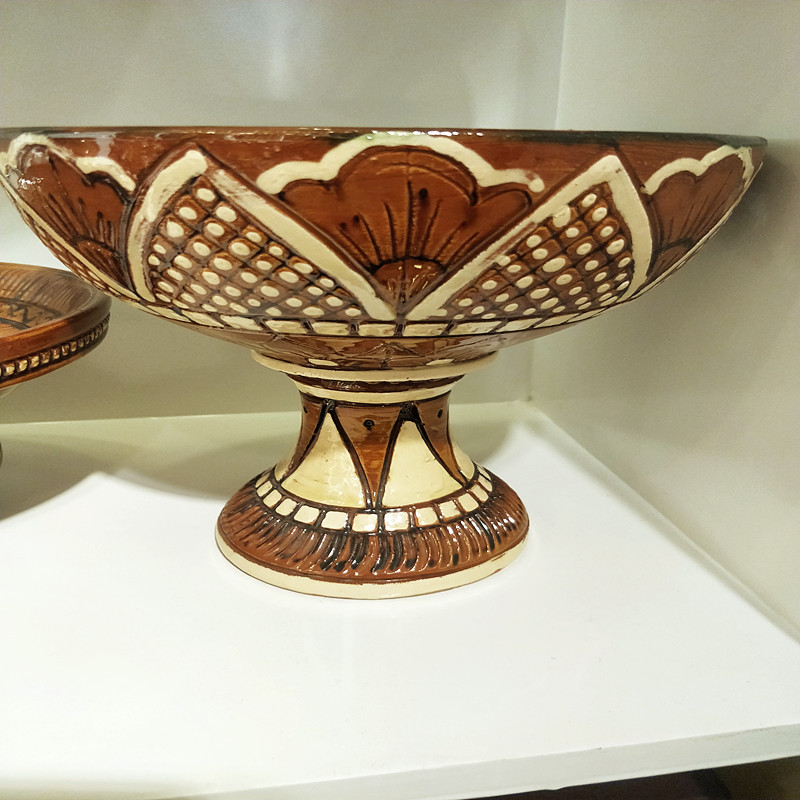 新疆喀什民族特色土陶纯手工陶瓷花纹土陶水果盘传统文物土陶