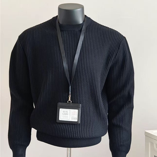 宽松上衣修身 秋冬老钱风长袖 高级美式 复古打底衫 针织毛衣男款