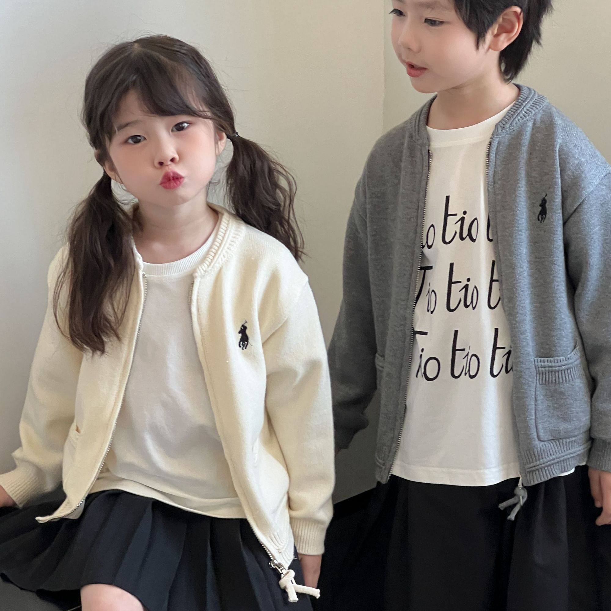 秋冬新款男女童开衫上衣潮牌宝宝tb针织外套洋气儿童开衫毛衣童装