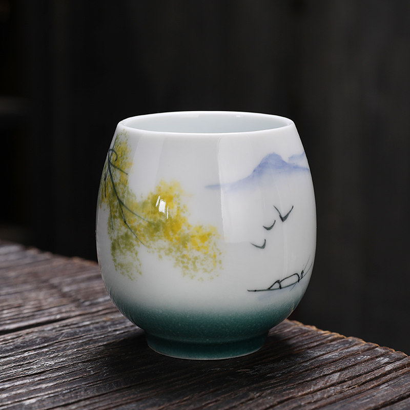 中式陶瓷个人单杯功夫大茶杯子手绘茶盏主人杯精品高档品茗杯定制_虎窝淘