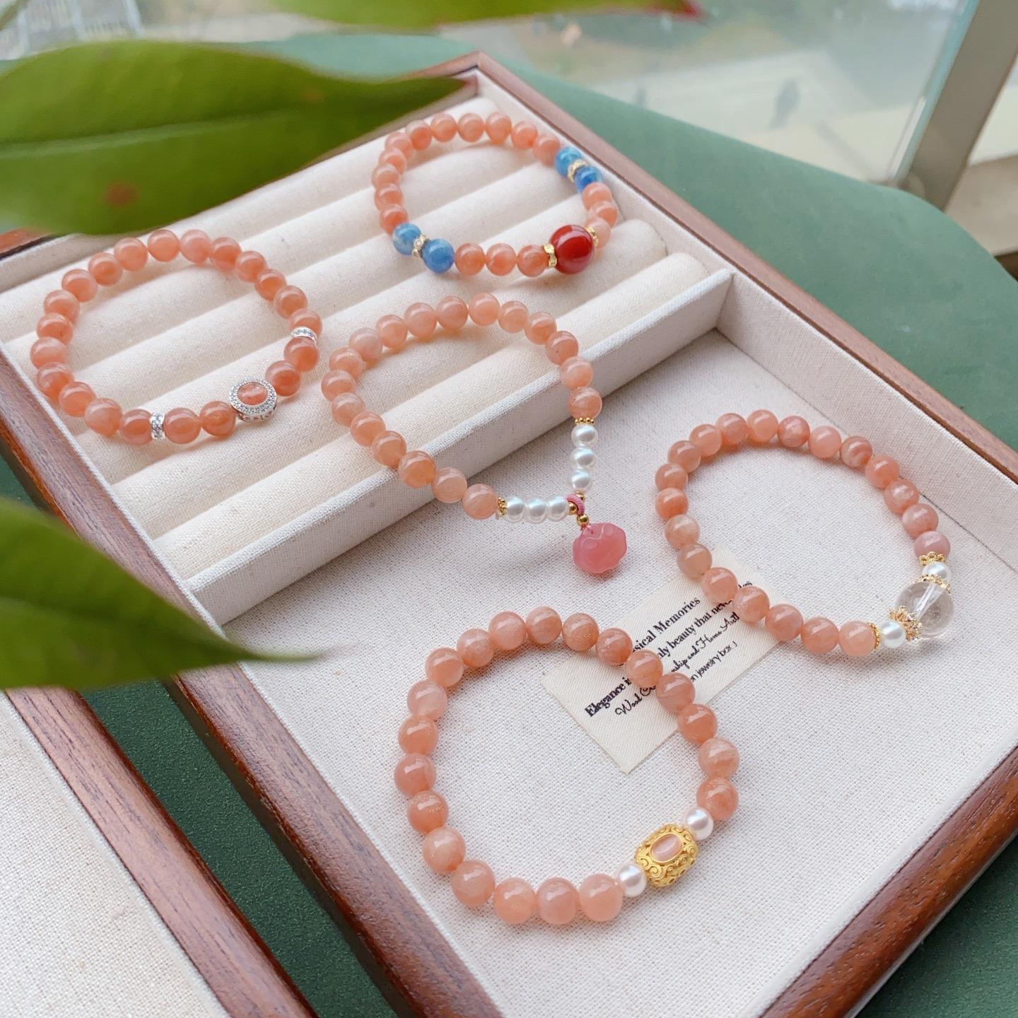 太阳石橙月光手链直播带货手串原创天然设计款小众饰品串珠女