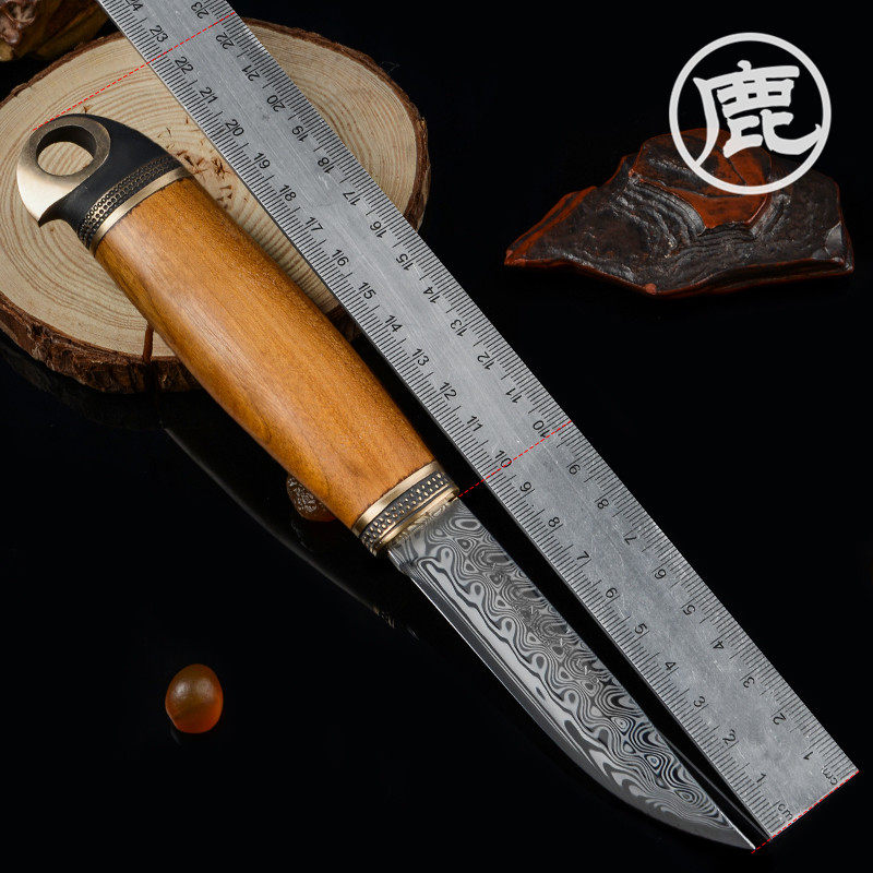 芬兰刀marttiini户外装备小直刀长生鸟大马士革钢鱼骨纹小直刀