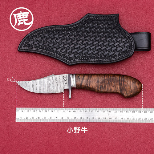 CUDEMAN大象先生 野营露营工具小刀 刀匠手工制作大马士革 小野牛