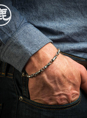 WH美国威廉亨利男士简约手链 手工制作925银潮男配饰首饰挂饰