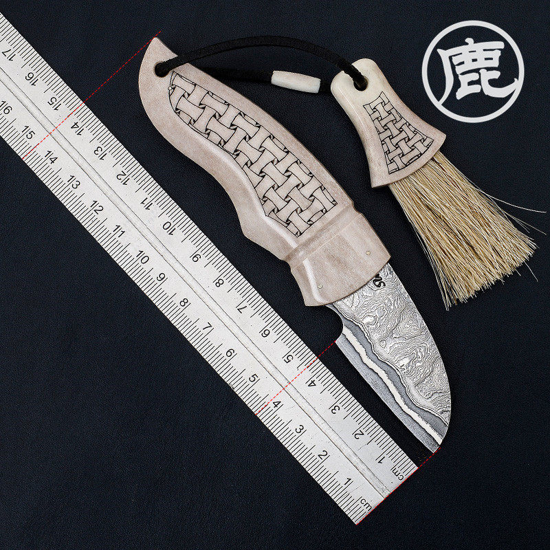 cudeman大象先生户外装备手工制作小直刀大马士革钢露营野营小刀