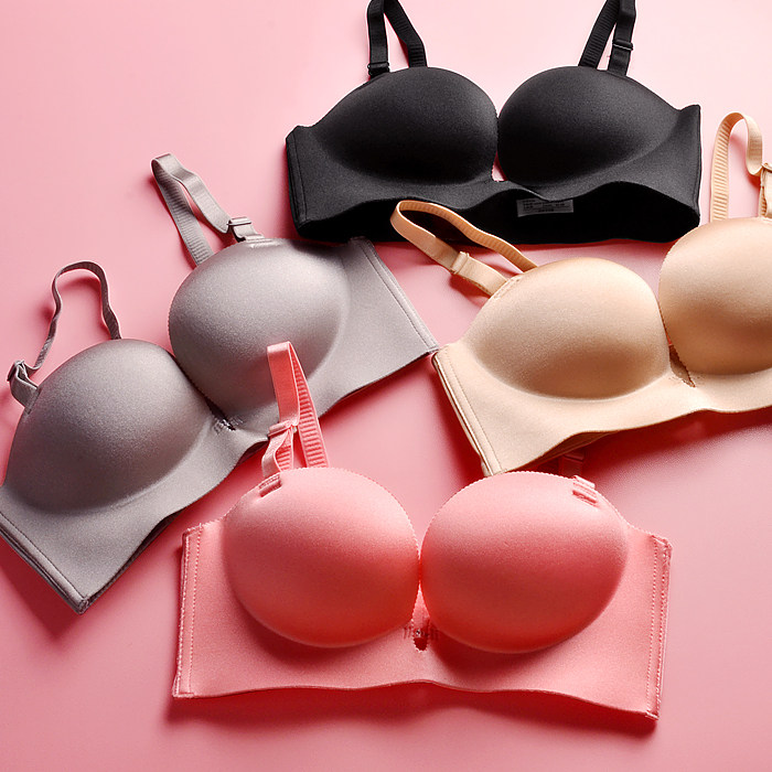防滑无肩带内衣女套装无钢圈聚拢小裹胸罩隐形绑带薄款文胸抹胸式