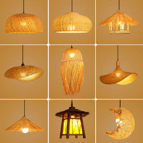 禅意吧台民宿竹艺饭店藤编餐吊灯